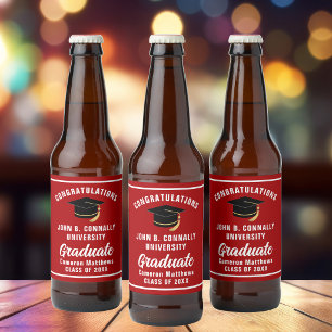 Étiquette Pour Bouteilles De Bière Fête de remise des diplômes personnalisée Rouge Bl