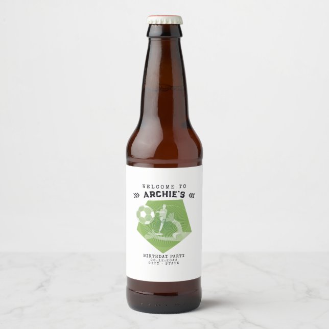 Étiquette Pour Bouteilles De Bière Fête de soccer Jour Pitthday (Devant)
