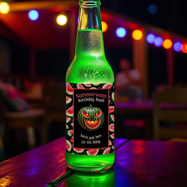 Étiquette Pour Bouteilles De Bière Fête de Summerween Pastèque Jack o Lantern Effraya (Summerween beer label: spooky watermelon jack-o’-lantern for epic party vibes & custom Summer fun!)