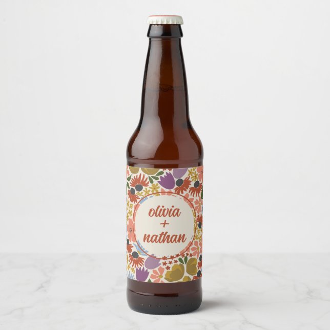 Étiquette Pour Bouteilles De Bière Fête des mariées florale ou Mariage personnalisé (Devant)