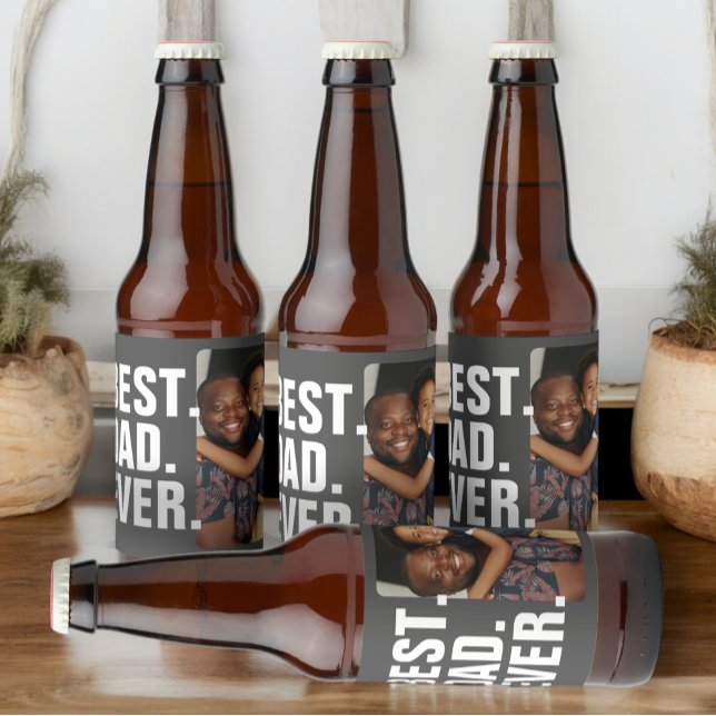 Étiquette Pour Bouteilles De Bière Fête des pères personnalisée cadeau photo meilleur (Personalized Fathers Day Photo Gift Best Dad Ever Beer Bottle Labels (set of 6) from Ricaso. )