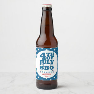 Étiquette Pour Bouteilles De Bière Fête du 4 juillet BBQ Party Étoile Bleue Personnal