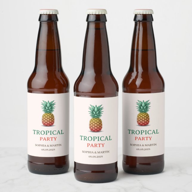 Étiquette Pour Bouteilles De Bière Fête tropicale ananas rétro (Bouteilles)