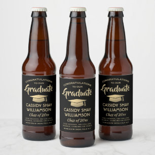 Étiquette Pour Bouteilles De Bière Fêtes de fin d'études supérieures Noir et or Éléga