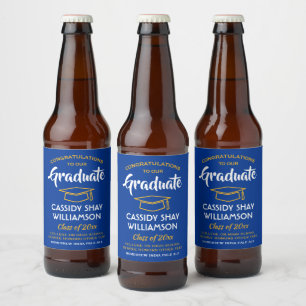 Étiquette Pour Bouteilles De Bière Fêtes de fin d'études supérieures Royal Blue Gold 
