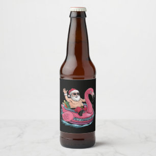 Étiquette Pour Bouteilles De Bière Flamant Rose Gonflable Santa Noël en Juillet Été