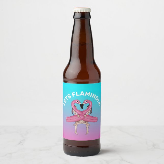 Étiquette Pour Bouteilles De Bière Flamingle Parti Float Ombre rose (Devant)