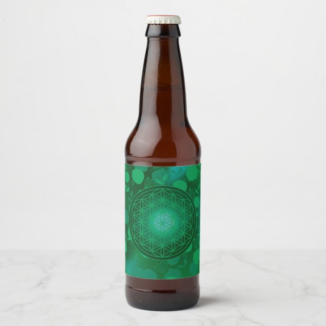 Étiquette Pour Bouteilles De Bière fleur de vie, chakra, zen, géométrique sacrée, pur (Devant)