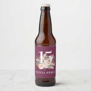 Étiquette Pour Bouteilles De Bière Fleur élégante aquarelle rose élégante anniversair