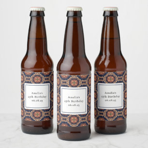 Étiquette Pour Bouteilles De Bière Fleur fantaisie et formes étoiles Motif Anniversai