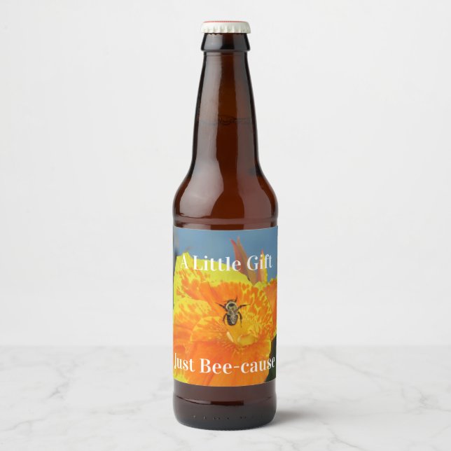 Étiquette Pour Bouteilles De Bière Fleur Photo avec Abeille Orange Canne Jaune Lily (Devant)