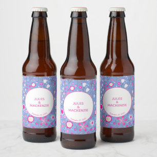 Étiquette Pour Bouteilles De Bière Fleur sauvage Bleu Botanique Mariage à motifs flor