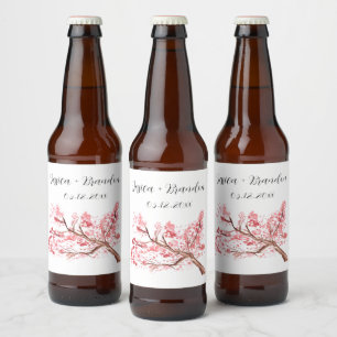 Étiquette Pour Bouteilles De Bière Fleurs Aquarelles Fleur de Cerisier Mariage Floral