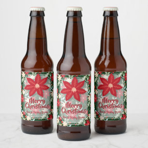Étiquette Pour Bouteilles De Bière Fleurs de Poinsettia Noël Feuille
