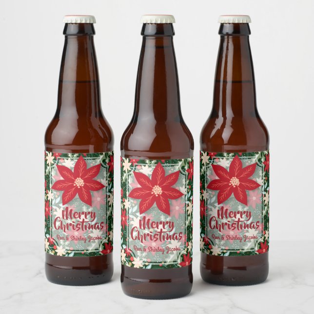 Étiquette Pour Bouteilles De Bière Fleurs de Poinsettia Noël Feuille (Bouteilles)