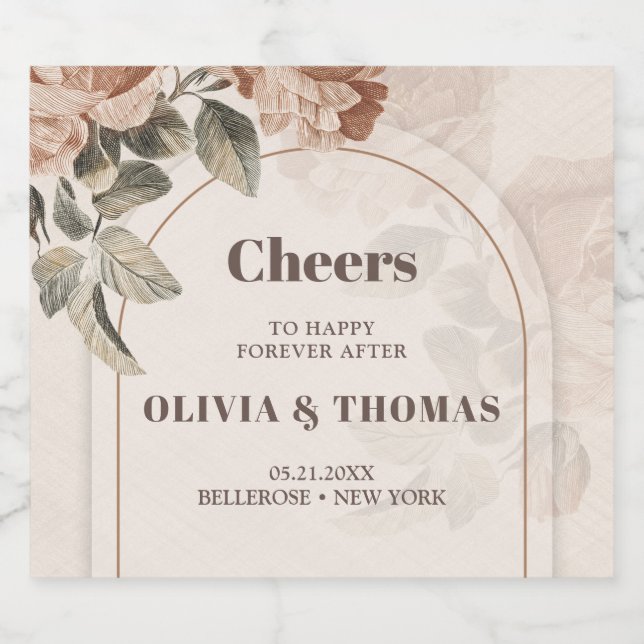 Étiquette Pour Bouteilles De Bière Fleurs de terre cuite tendance arche de teintes br (Étiquettes simples)