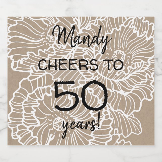 Étiquette Pour Bouteilles De Bière Fleurs Lineart pies anniversaire (Étiquettes simples)