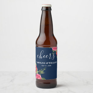 Étiquette Pour Bouteilles De Bière Fleurs mariages rouges et roses bleu foncé marine