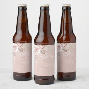 Étiquette Pour Bouteilles De Bière Fleurs Rose Poussiéreuse Aquarelle Teint Mariage F