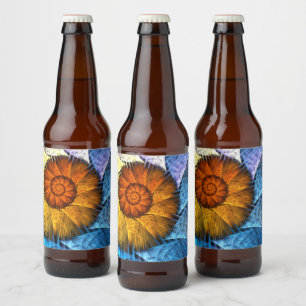 Étiquette Pour Bouteilles De Bière Floral Orange Bleu Jaune Art Abstrait