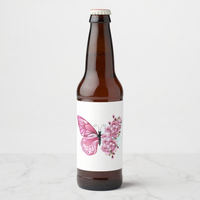 Étiquette Pour Bouteilles De Bière Flower Butterfly (Devant)