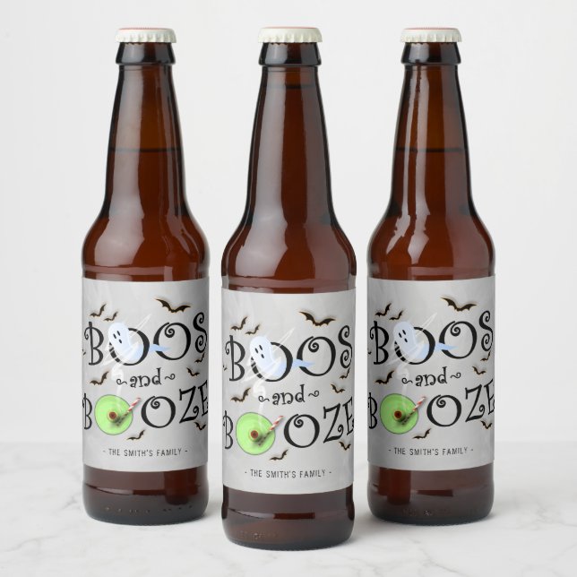 Étiquette Pour Bouteilles De Bière Fumé Grey Boos & Booze Halloween Party (Bouteilles)