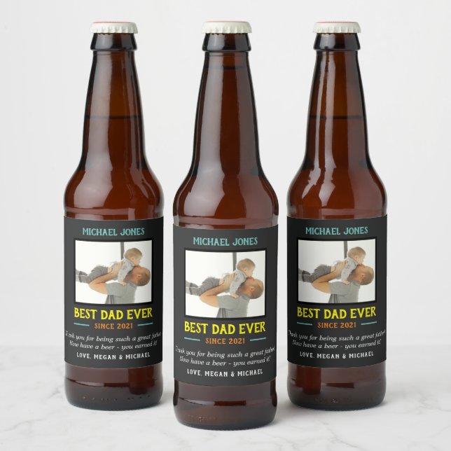 Étiquette Pour Bouteilles De Bière Funky Photo Meilleur Papa Jamais Première Fête des (Bouteilles)