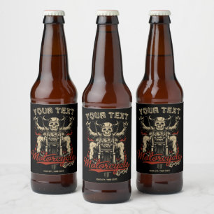 Étiquette Pour Bouteilles De Bière Garage de magasin de moto squelette de motard pers