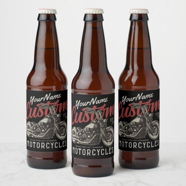 Étiquette Pour Bouteilles De Bière Garage de motard rebelle de moto personnalisé (Bouteilles)
