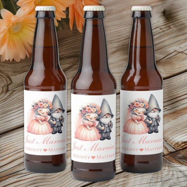 Étiquette Pour Bouteilles De Bière Garden Gnome Fairytale Rustique Mariage (Créateur téléchargé)
