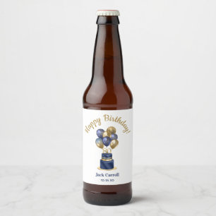 Étiquette Pour Bouteilles De Bière Gâteau avec ballons bleus pour 80e anniversaire