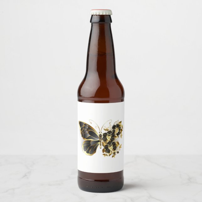 Étiquette Pour Bouteilles De Bière Gold flower Butterfly with Black Orchid (Devant)