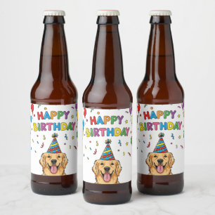 Étiquette Pour Bouteilles De Bière Golden Retriever Doodle Joyeux anniversaire