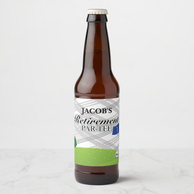 Étiquette Pour Bouteilles De Bière Golf, Grey Plaid Retraite Party (Devant)
