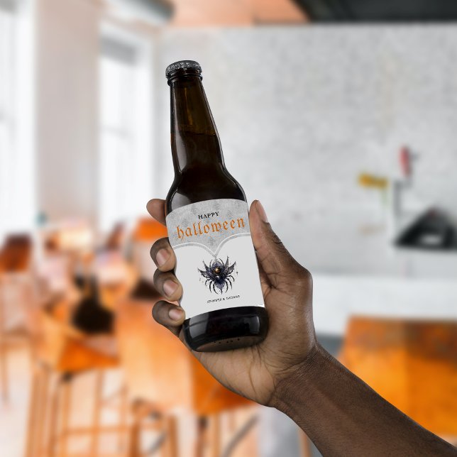 Étiquette Pour Bouteilles De Bière Gothique Halloween parti damask modèle (Créateur téléchargé)