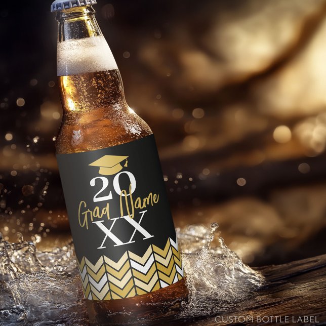 Étiquette Pour Bouteilles De Bière Grande année - Nom et Casquette - Graduation d'or  (Custom Beer Bottle Label with a Graduation Design)