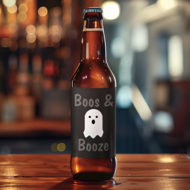 Étiquette Pour Bouteilles De Bière Halloween Boos et Booze (Créateur téléchargé)