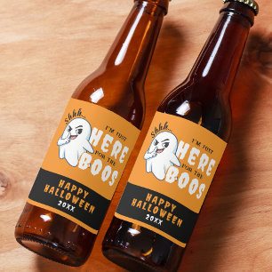 Étiquette Pour Bouteilles De Bière Halloween drôle jeu de fantôme juste ici pour les 