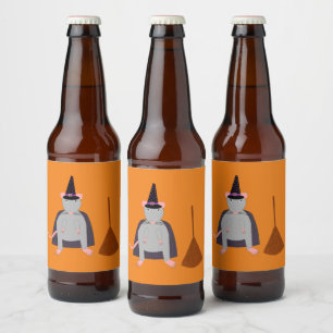 Étiquette Pour Bouteilles De Bière Halloween sorcière rat et chambre
