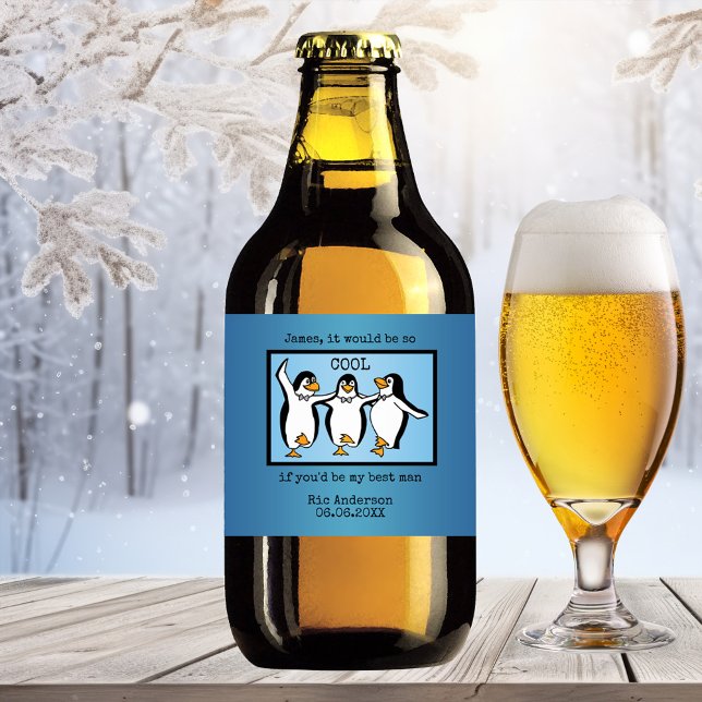 Étiquette Pour Bouteilles De Bière Happy Penguin Dancing Groomsmen Bière Étiquette (A cute beer label featuring happily dancing cartoon penguins. Great to ask a best man)