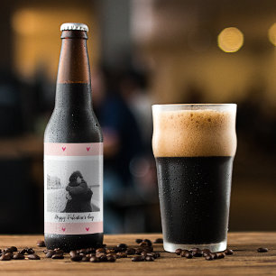 Étiquette Pour Bouteilles De Bière Heureuse Sainte-Valentin Coeur rose et rouge C