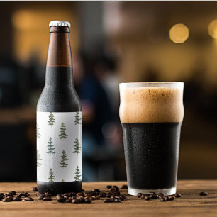 Étiquette Pour Bouteilles De Bière Hiver branché   Motif d'arbre de Noël