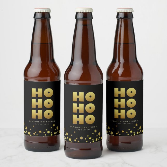 Étiquette Pour Bouteilles De Bière Ho Ho Ho | Fun Christmas Black & Gold Beer Bottle (Bouteilles)