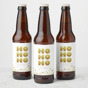 Étiquette Pour Bouteilles De Bière Ho Ho Ho   Fun Christmas White & Gold