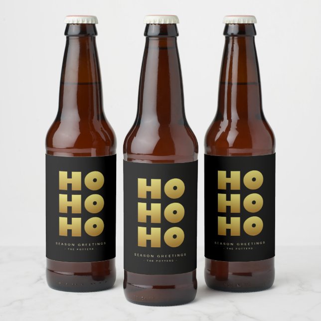 Étiquette Pour Bouteilles De Bière Ho Ho Ho | Simple Christmas Black & Gold Beer Bot (Bouteilles)