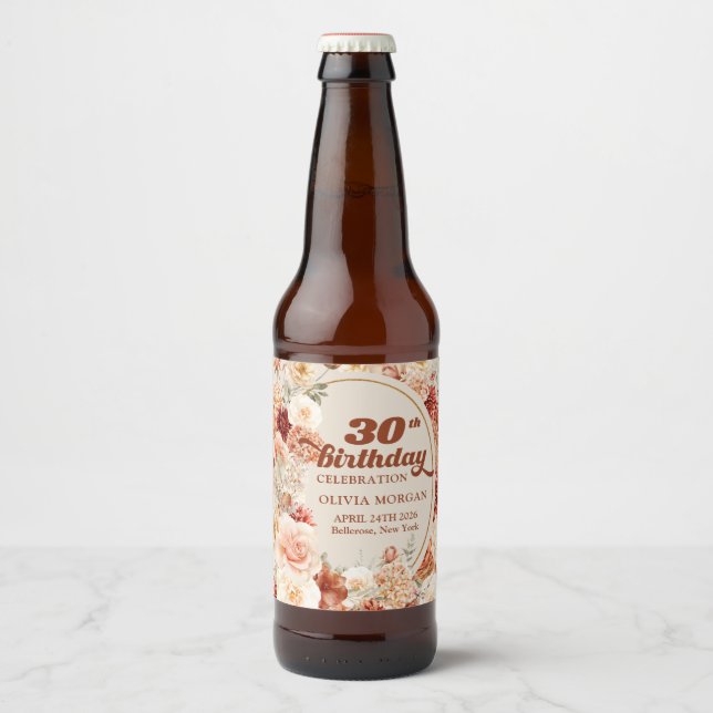 Étiquette Pour Bouteilles De Bière Hortensia cuivre tendance et rose automne 30e (Devant)