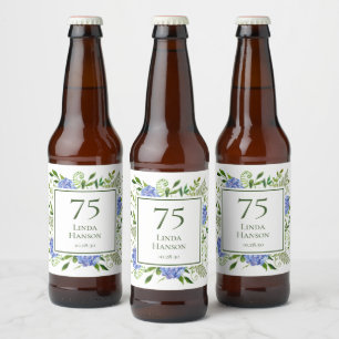 Étiquette Pour Bouteilles De Bière Hydrangeas Bleus pour les 75 ans