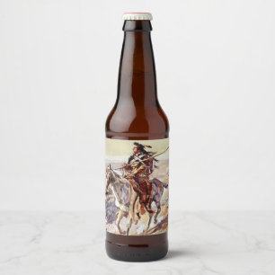Étiquette Pour Bouteilles De Bière « Indien avec lance » Cowboy Art par Charles Russe