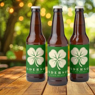 Étiquette Pour Bouteilles De Bière Irlandais Lucky Four Leaf Clover avec le nom vert
