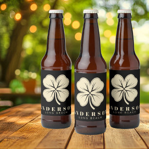 Étiquette Pour Bouteilles De Bière Irlandais Lucky Four Leaf Clover avec nom noir